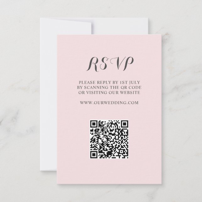 Boda RSVP de código QR rosado mínimo de Rubor (Anverso)