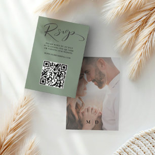 Boda RSVP de código QR verde Sage único