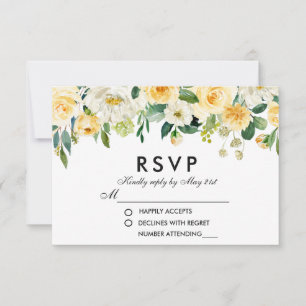 Boda RSVP de color blanco amarillo dorado floral v