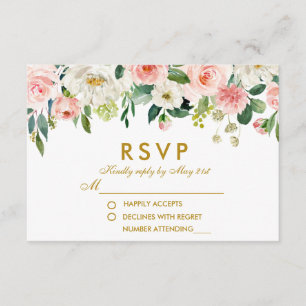 Boda RSVP de color Floral Oro Blanco Rosa