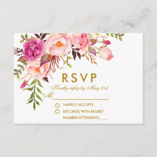 Boda RSVP de color Floral rosa dorado