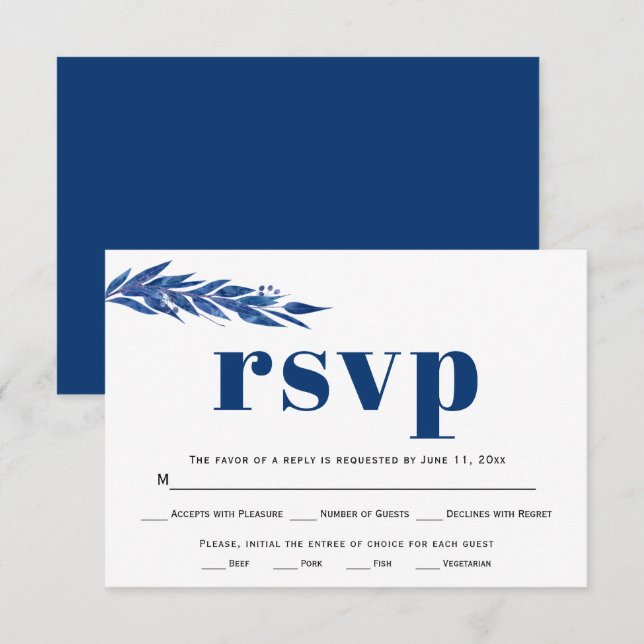 Boda RSVP de elección de la comida de la rama del  (Anverso / Reverso)