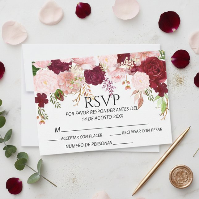 Boda RSVP de floración rosa de Rubor en Borgoña (Subido por el creador)