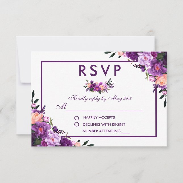 Boda RSVP de Floral púrpura ultra violeta (Anverso)