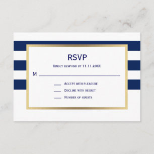 Boda RSVP de franjas blancas azules de la marina n