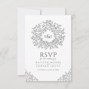 Boda RSVP de hoja dibujada a mano gris oscuro