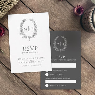 Boda RSVP de hoja dibujada a mano gris oscuro
