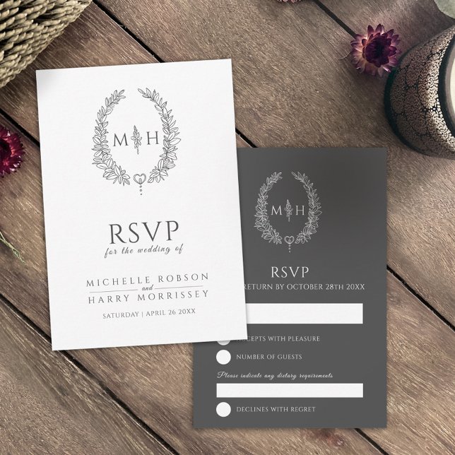Boda RSVP de hoja dibujada a mano gris oscuro (Subido por el creador)