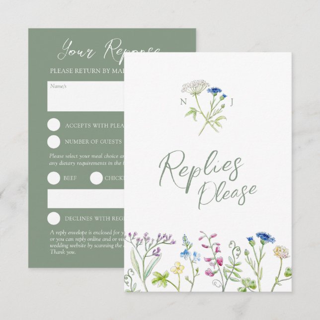 Boda RSVP de la acuarela de flores silvestres de l (Anverso / Reverso)