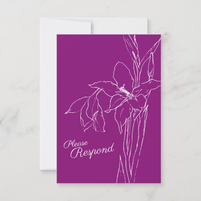Boda RSVP de la morera púrpura botánica de Gladiol (Anverso)