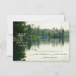 Boda RSVP de la silueta de garza del lago de monta