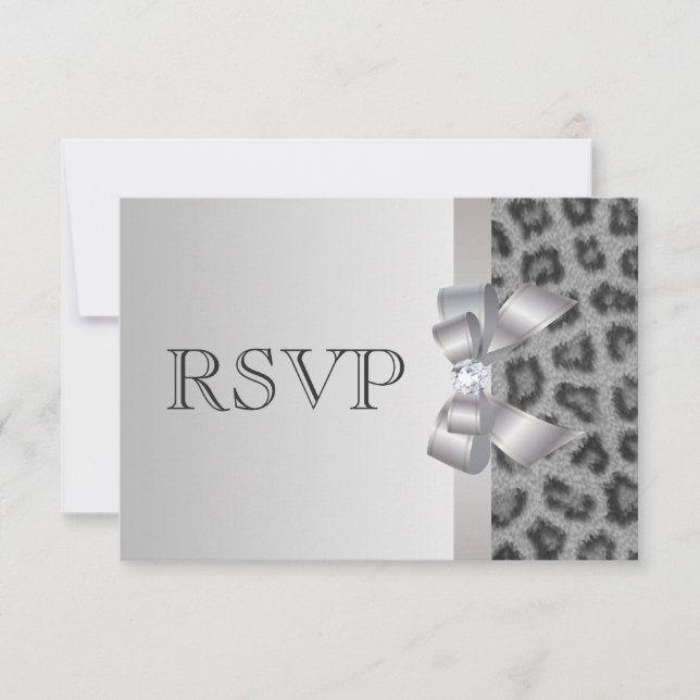 Boda RSVP de Leopard Print, Bow & Diamond (Anverso)