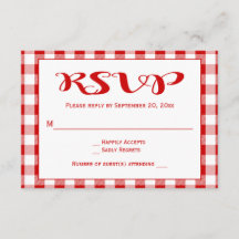 Boda RSVP de los Cheques Rojos, Fiesta Gingham Pla