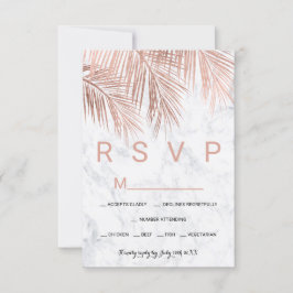 Boda RSVP de mármol de palmera dorada rosa moderno
