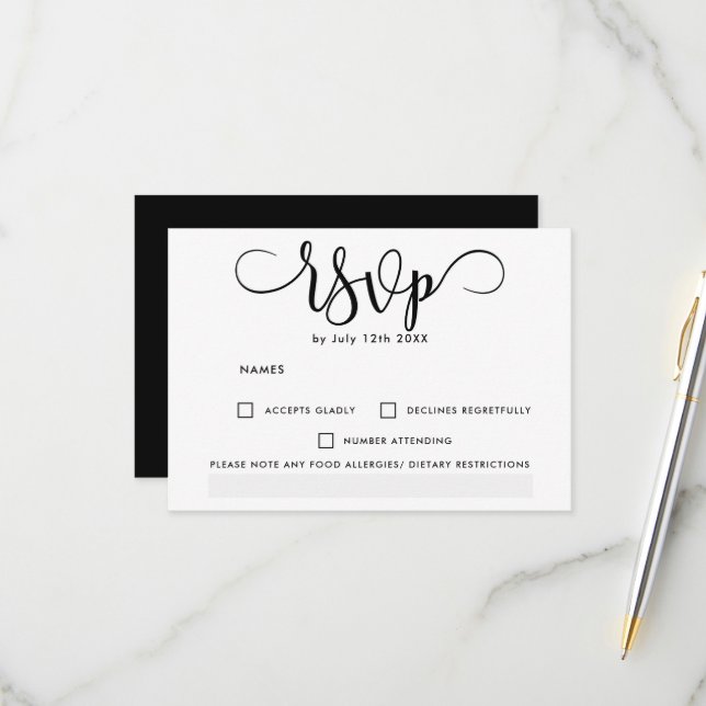 Boda rsvp de moda elegante blanco simple (Anverso/Reverso In Situ)