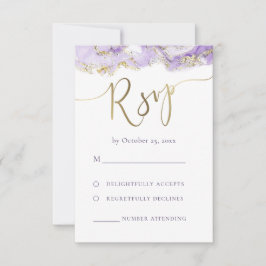 boda RSVP de oro de lavanda de mármol líquido