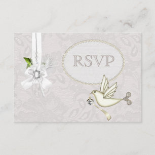 Boda RSVP de White Dove Paisley Lace & Cameo Bow