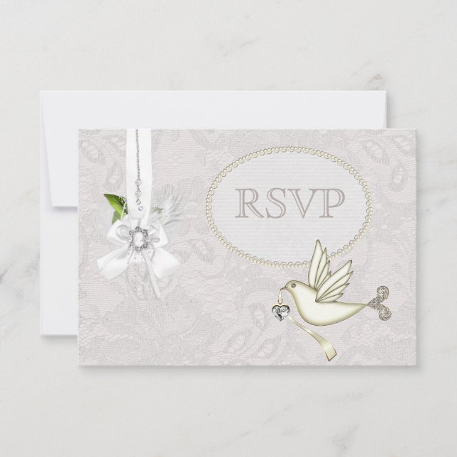 Boda RSVP de White Dove Paisley Lace & Cameo Bow (Anverso)