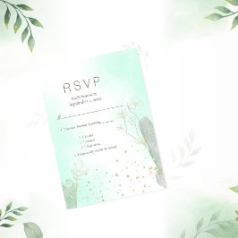 Boda RSVP del Purpurina botánico verde de la menta