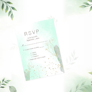 Boda RSVP del Purpurina botánico verde de la menta