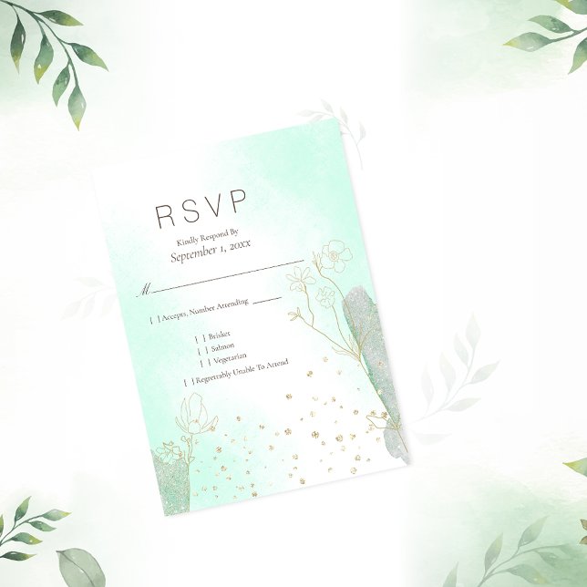 Boda RSVP del Purpurina botánico verde de la menta (Subido por el creador)