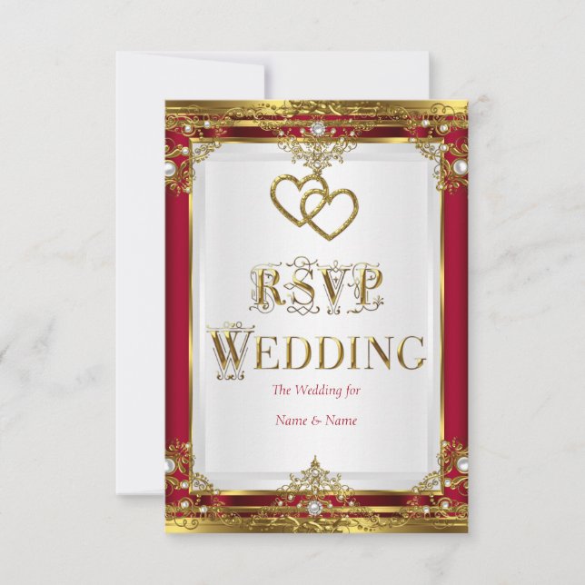 Boda RSVP Elegante Oro Rojo Blanco Oro (Anverso)