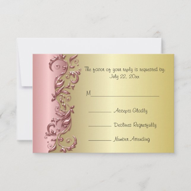 Boda RSVP Elegante Rosa Mauve & Gold Florid (Anverso)