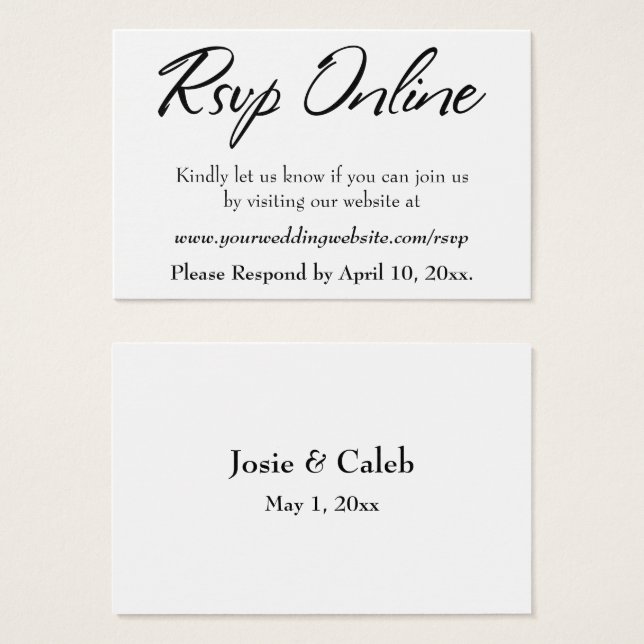 Boda RSVP en línea Insertar guión negro, blanco, 1 (Anverso y reverso)