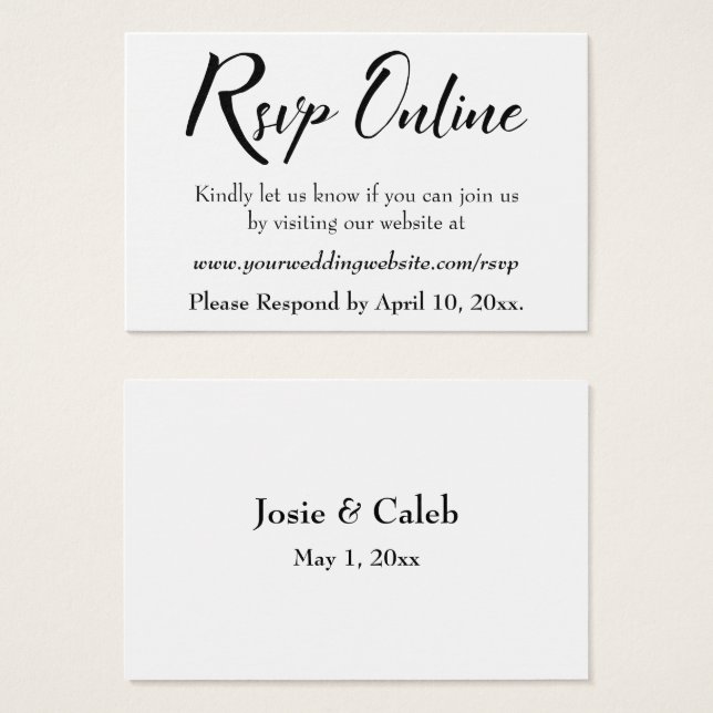 Boda RSVP en línea Insertar guión negro, blanco, 1 (Anverso y reverso)