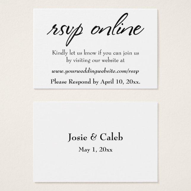 Boda RSVP en línea Insertar guión negro, blanco, 1 (Anverso y reverso)