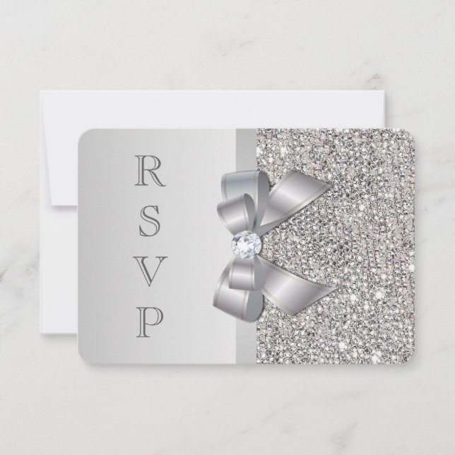 Boda RSVP Faux Silver Sequins Bow (Anverso)