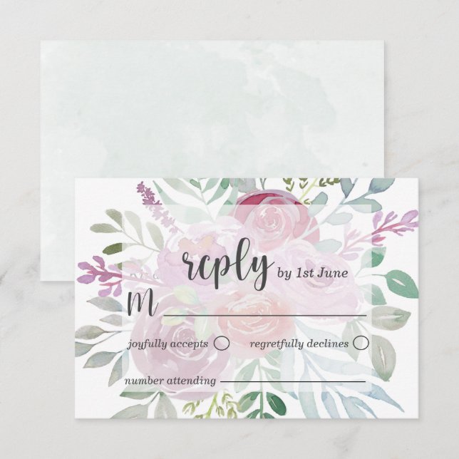 Boda RSVP Flora Rústica Rosa y Burdeos (Anverso / Reverso)