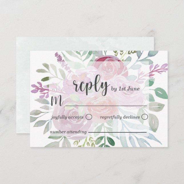 Boda RSVP Flora Rústica Rosa y Burgundy (Anverso / Reverso)