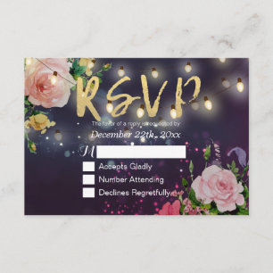 Boda RSVP Floral Purple Sparkle String Luces