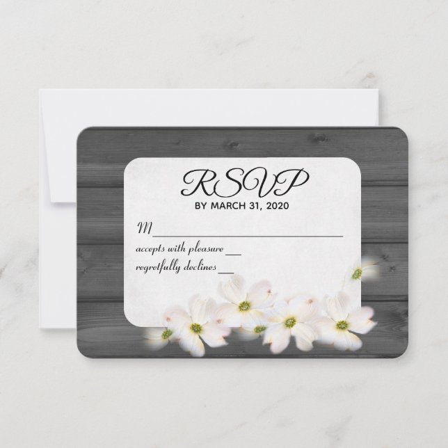 boda RSVP floral sobre madera negra (Anverso)