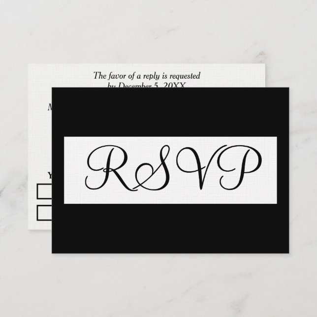 Boda RSVP formal blanco negro (Anverso / Reverso)