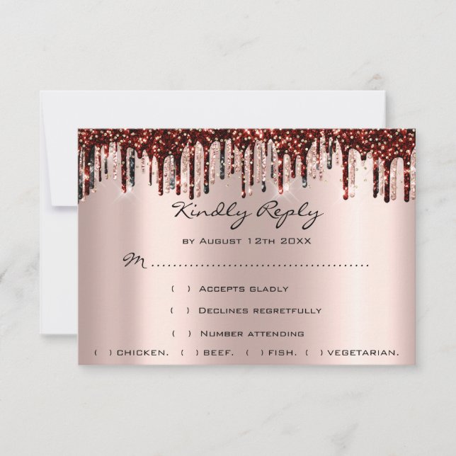 Boda RSVP Gold Drips Rosa de novia Borgoña (Anverso)