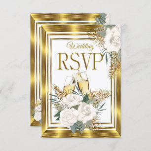 Boda RSVP Golden White Rose Champagne Gold