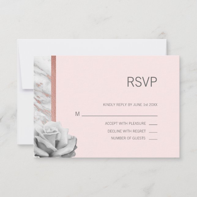 Boda RSVP gris y Relieve metalizado dorado rosa de (Anverso)