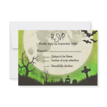 Boda RSVP Halloween - verde con luna llena