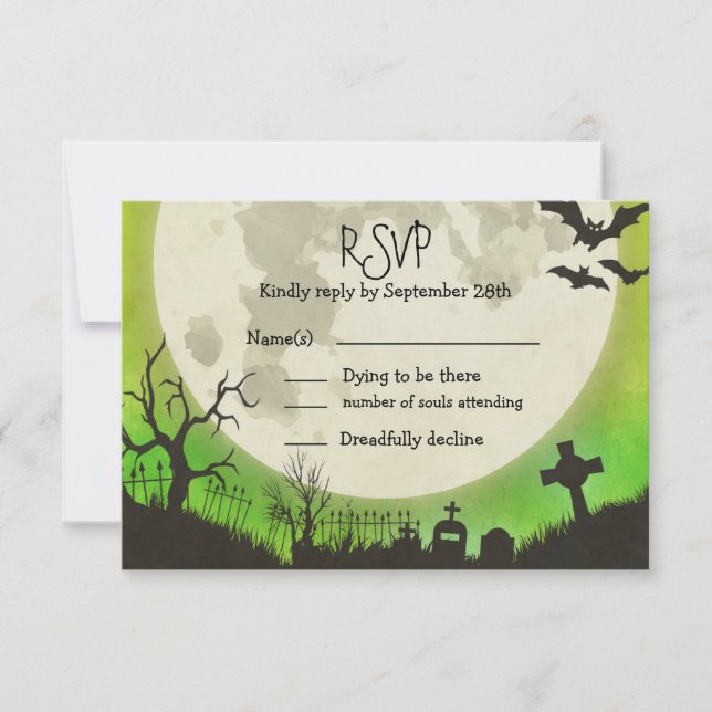 Boda RSVP Halloween - verde con luna llena (Anverso)