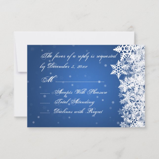 Boda RSVP Invierno Snowflakes Blue Sapphire (Anverso)