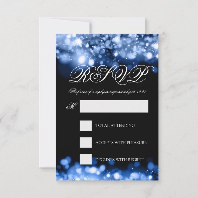 Boda RSVP Luces esparkling Azul zafiro (Anverso)