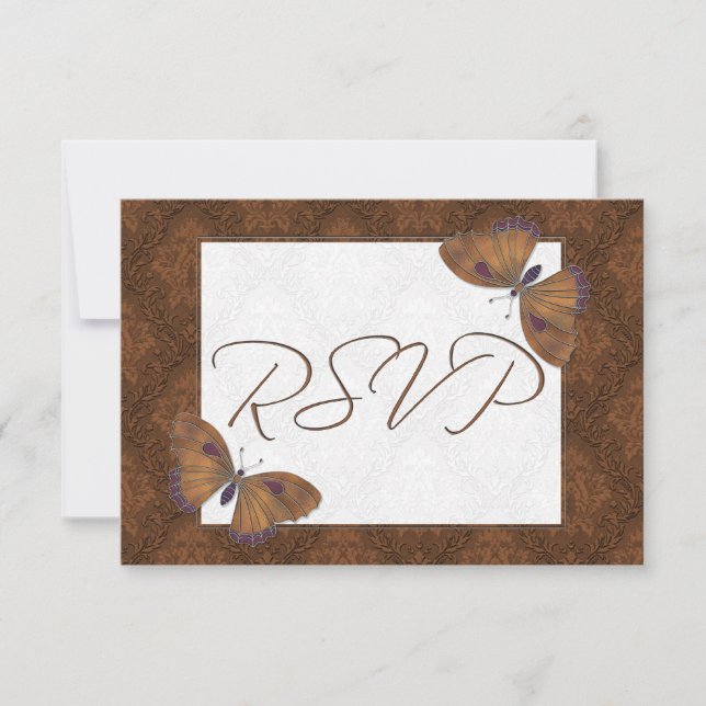 Boda RSVP Mariposa Brocade marrón (Anverso)