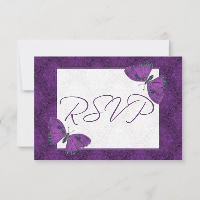 Boda RSVP mariposa Brocade Purple (Anverso)