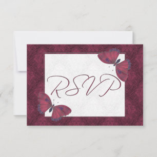 Boda RSVP mariposa Brocade rojo