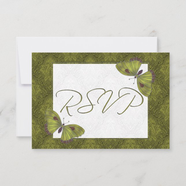 Boda RSVP Mariposa Brocade verde (Anverso)
