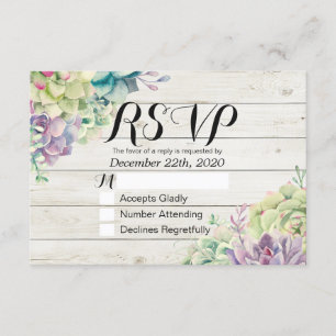 Boda RSVP Moda acuarela Suculento Madera Rústica