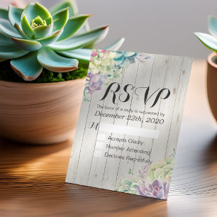 Boda RSVP Moda acuarela Suculento Madera Rústica