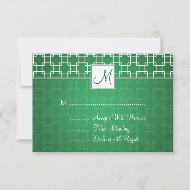 Boda RSVP Monograma Trellis Patrón Verde (Anverso)